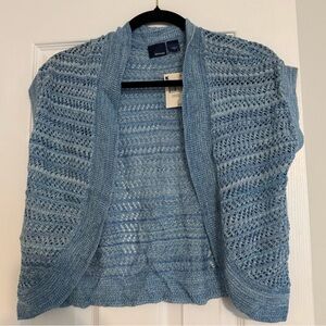 Vtg Basic Editions Light Blue Crochet Acrylic Top